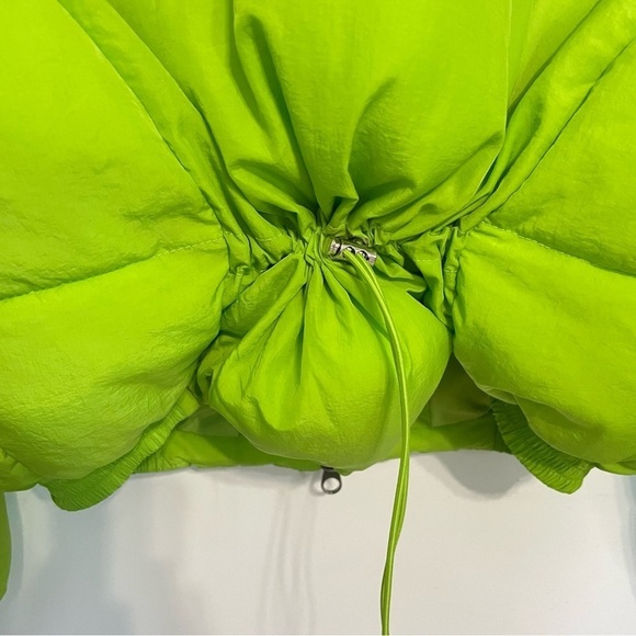Lime Neon Green Oversized Slouchy Puffer Zip Up Jacket Coat - Picture 5 of 7